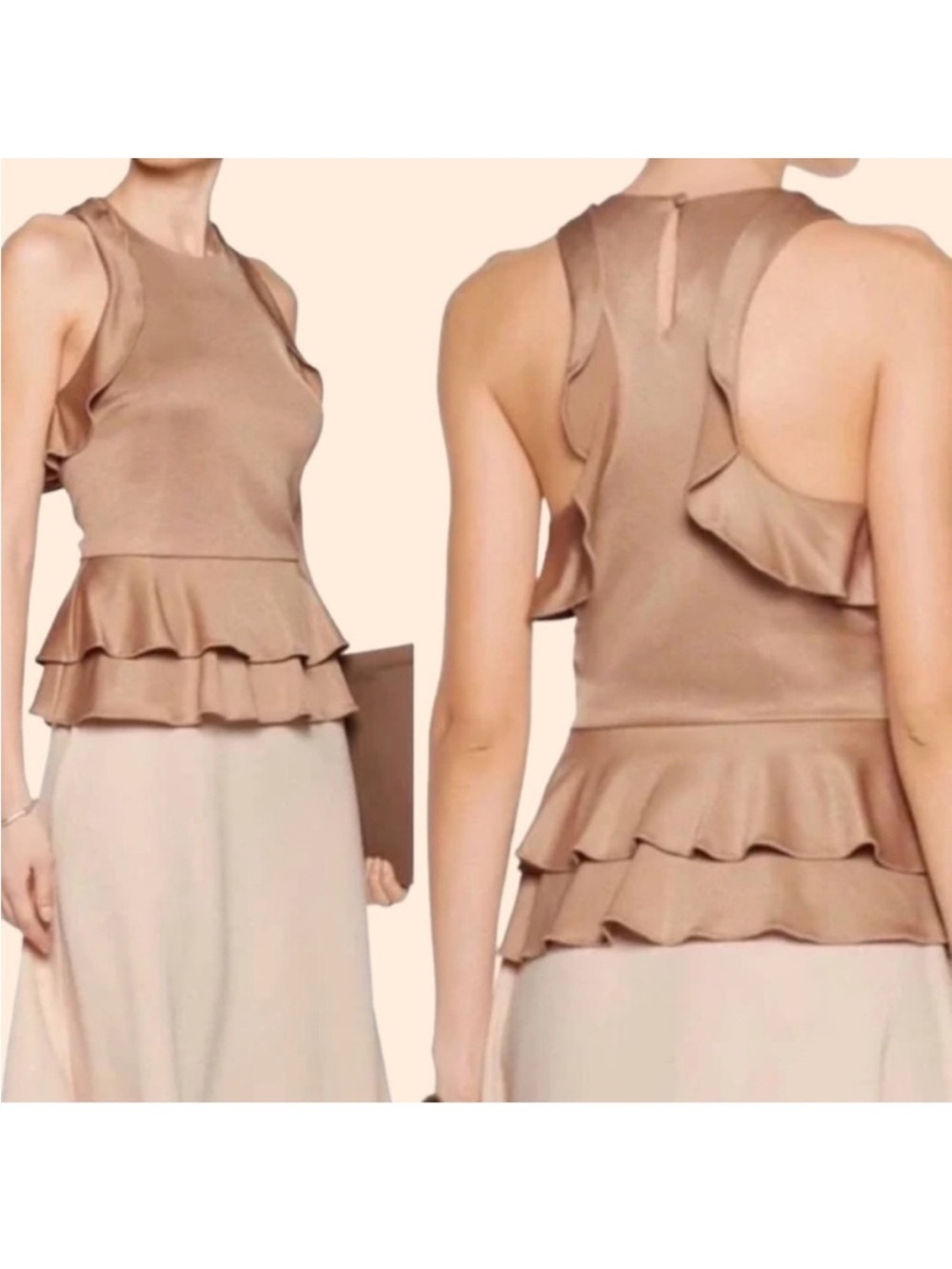 Jonathan Simkhai Tan Ruffle Peplum Tank Top